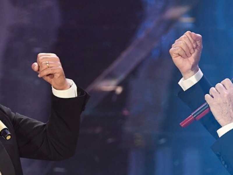 Fiorello e Claudio Baglio a Sanremo (foto LaPresse)