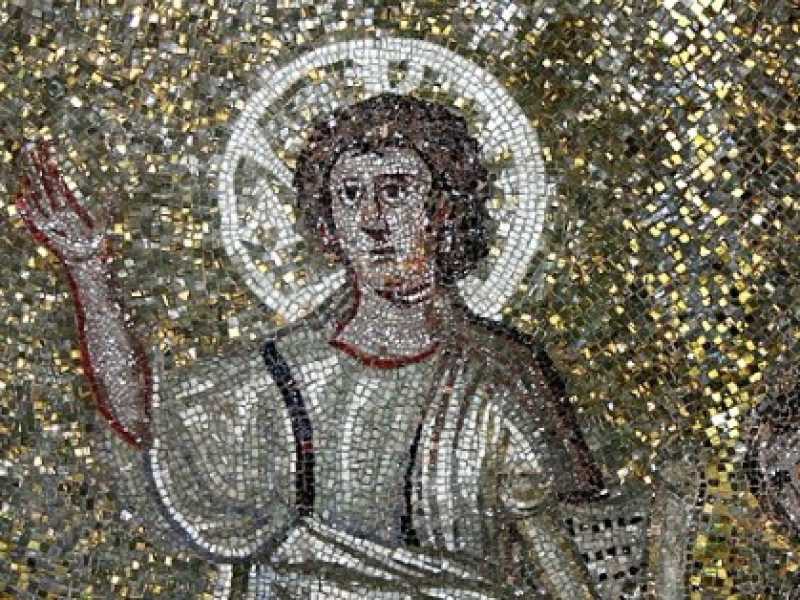 Dettaglio dei mosaici (traditio legis) del sacello di Sant'Aquilino a Milano