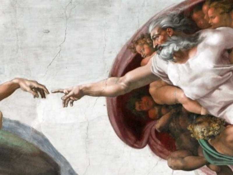 L'affresco della creazione di Adamo di Michelangelo nella Cappella Sistina (foto Wikimedia)