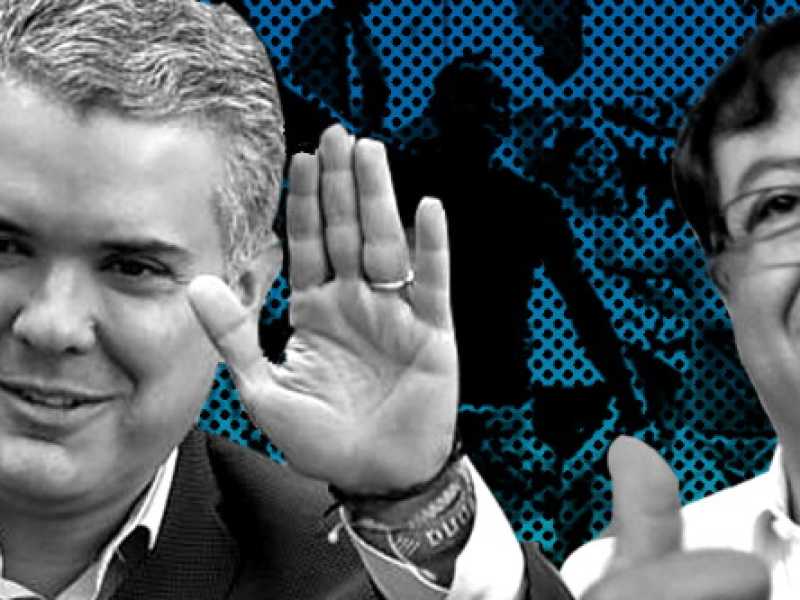 Da sinistra Iv&aacute;n Duque e Gustavo Petro (elaborazione grafica Il Foglio)