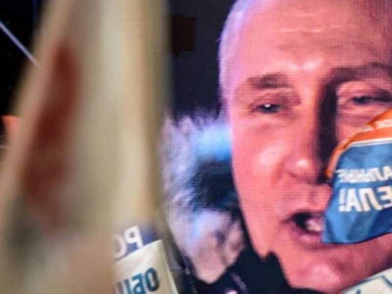 Putin rivolge un discorso durante i festeggiamenti per il quarto anniversario dell'annessione della Crimea (foto LaPresse)
