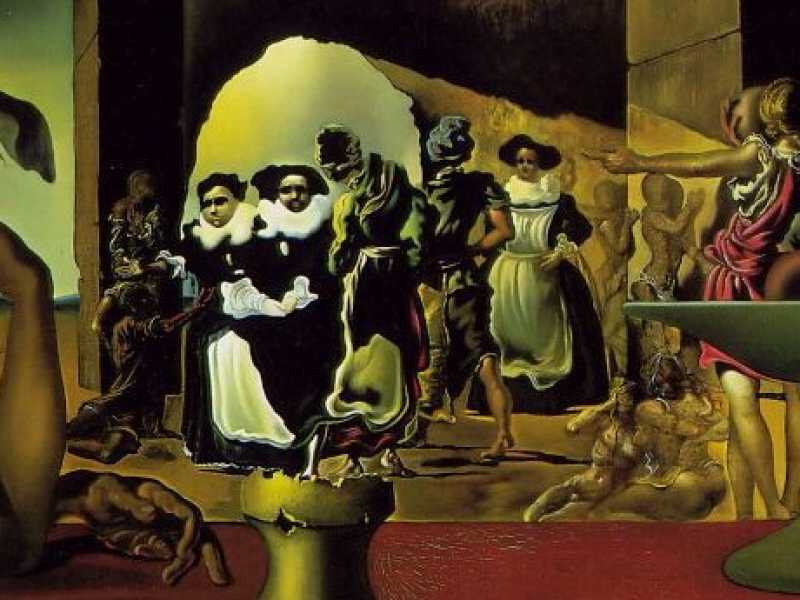 "Mercado de esclavos con aparici&oacute;n del busto invisible de Voltaire", opera di Salvador Felipe Jacinto Dal&iacute; i Dom&egrave;nech, 1940