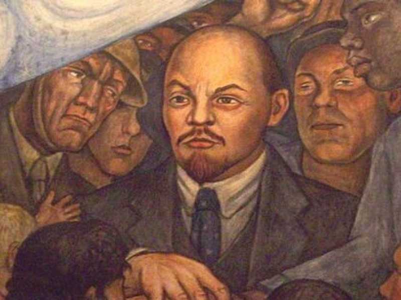 Dettaglio di Lenin, "El hombre en el cruce de caminos". Diego Rivera, 1934