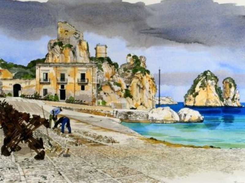 Fabrice Moireau, "La tonnara di Scopello". La mostra "Sicilia, il Grand Tour" &egrave; a Roma fino al 22 luglio