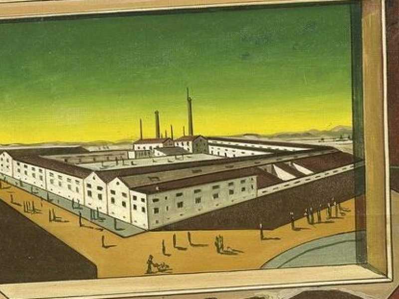 Giorgio de Chirico - Interno metafisico con officina - Olio su tela (dettaglio)