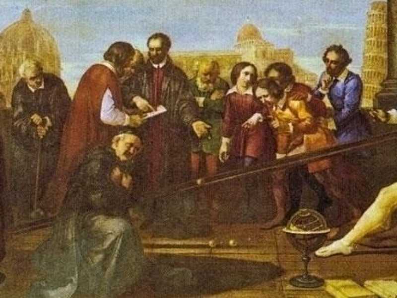 Giuseppe Bezzuoli, &ldquo;Galileo dimostra l'esperienza della caduta dei gravi a Don Giovanni de' Medici&rdquo; (1839)