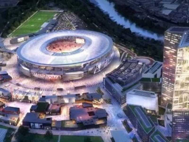  Uno dei rendering del nuovo stadio giallorosso (foto stadiodellaroma.com) 
