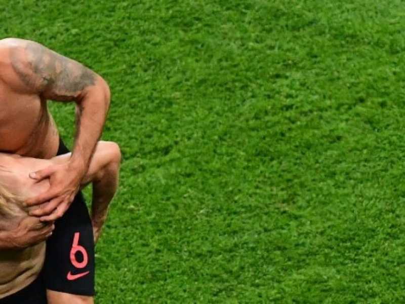 I giocatore croati festeggiano dopo la vittoria contro l'Argentina (foto LaPresse)