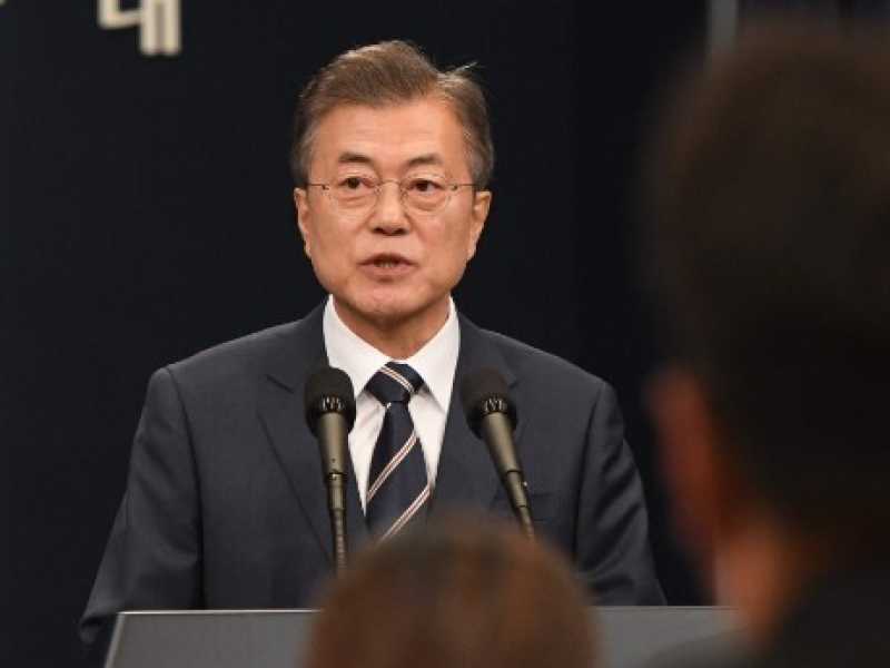 Il presidente della Corea del sud, Moon Jae-in. Foto LaPresse