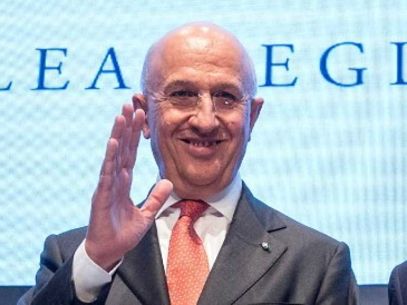 Giovanni Tria, Antonio Patuelli, Ignazio Visco all'Assemblea Abi (foto LaPresse)