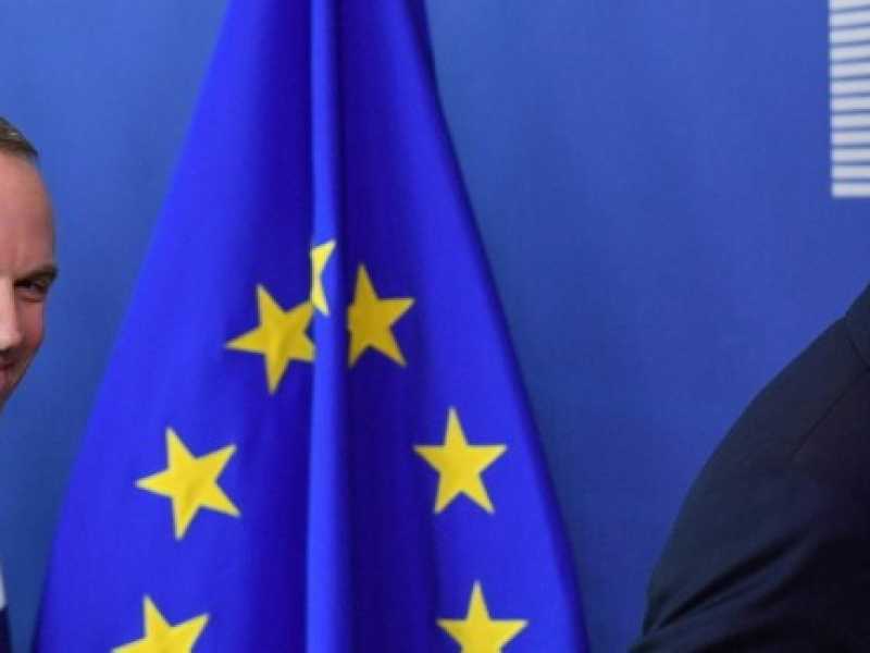 conferenza congiunta Barnier-Raab sulla Brexit. Foto LaPresse