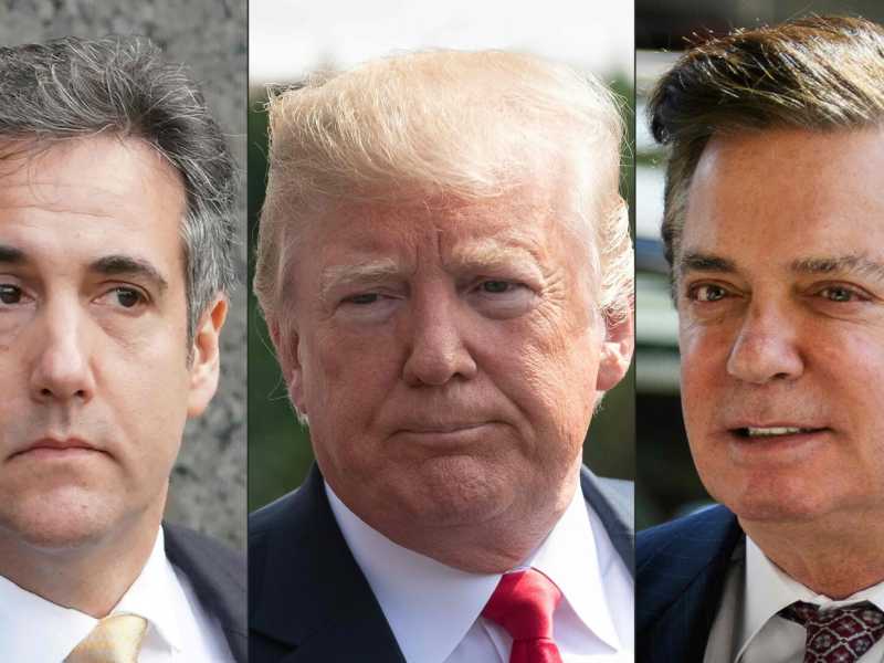 Da destra, l'avvocato Michael Cohen, Donald Trump e lo stratega elettorale Paul Manafort