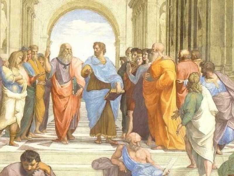 Raffaello, "La scuola di Atene", 1509-1511 (Musei Vaticani). Al centro Platone e Aristotele