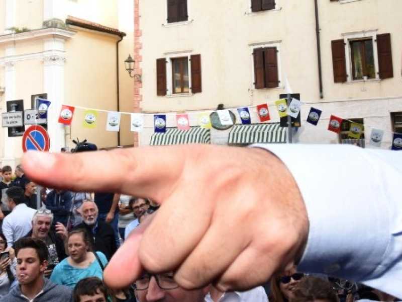 Salvini in tour elettorale nel Trentino. Foto LaPresse