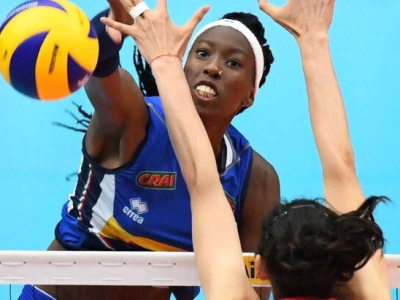 Paola Egonu, opposto della Nazionale di volley femminile, durante la semifinale contro la Cina (foto LaPresse)