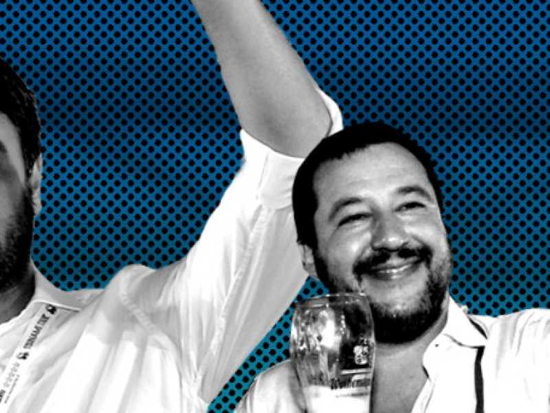 Alessandro Di Battista e Matteo Salvini (elaborazione grafica Il Foglio)