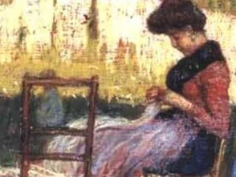 Angelo Dall'Oca Bianca. Donna che cuce