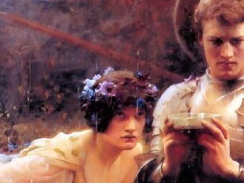 Arthur Hacker, &ldquo;La tentazione di Sir Percival&rdquo;, 1894 (Leeds Art Gallery)