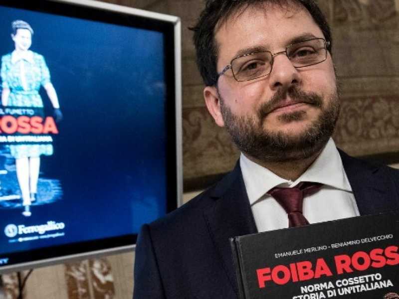 Emanuele Merlino alla presentazione del fumetto "Foiba Rossa. Norma Cossetto, storia di un&rsquo;italiana" (foto LaPresse)