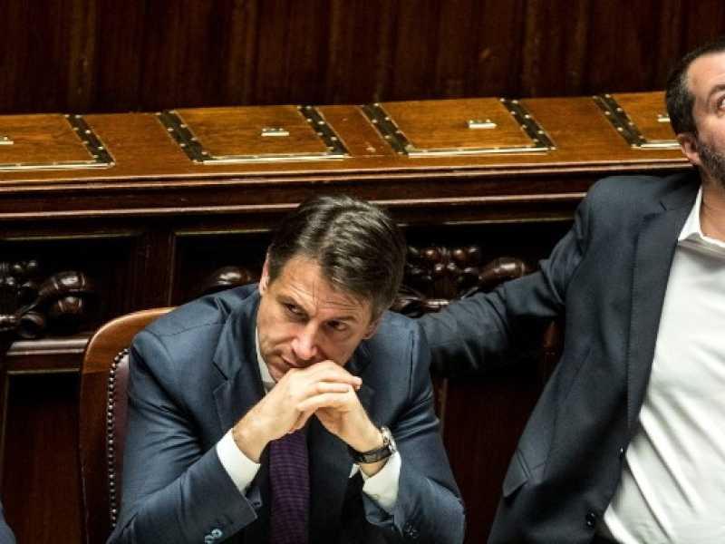 Di Maio, Salvini e Conte in Parlamento (foto LaPresse)
