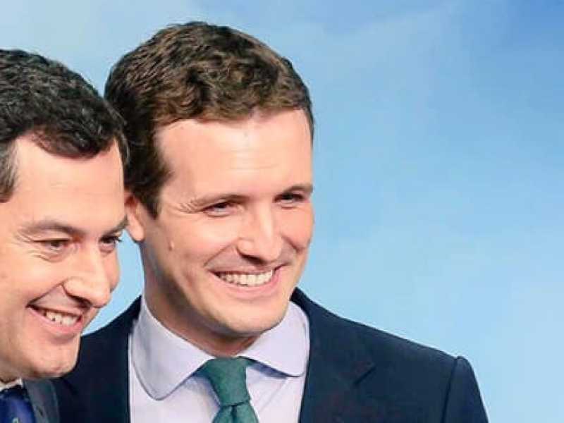 Il candidato del Pp in Andalusia, Juan Manuel Moreno, e il leader nazionale Pablo Casado (Immagini prese da Facebook)