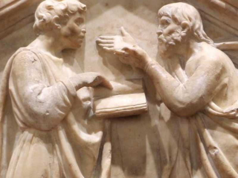Platone e Aristotele in un'opera di Luca della Robbia. Foto di Sailko