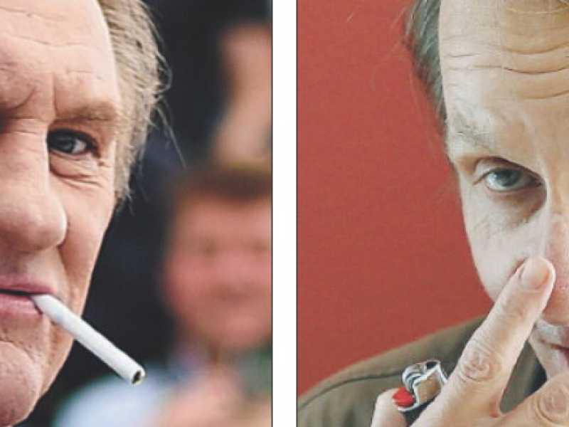 G&eacute;rard Depardieu e Michel Houellebecq, che dal 10 gennaio sar&agrave; anche in Italia in libreria con il nuovo romanzo &ldquo;S&eacute;rotonine&rdquo;: l&rsquo;uno stima Putin, l&rsquo;altro ammira Trump (foto LaPresse)