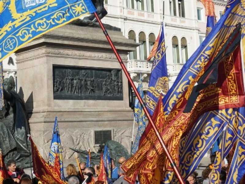 Una manifestazione degli attivisti che chiedono l'autonomia del Veneto (Foto LaPresse)
