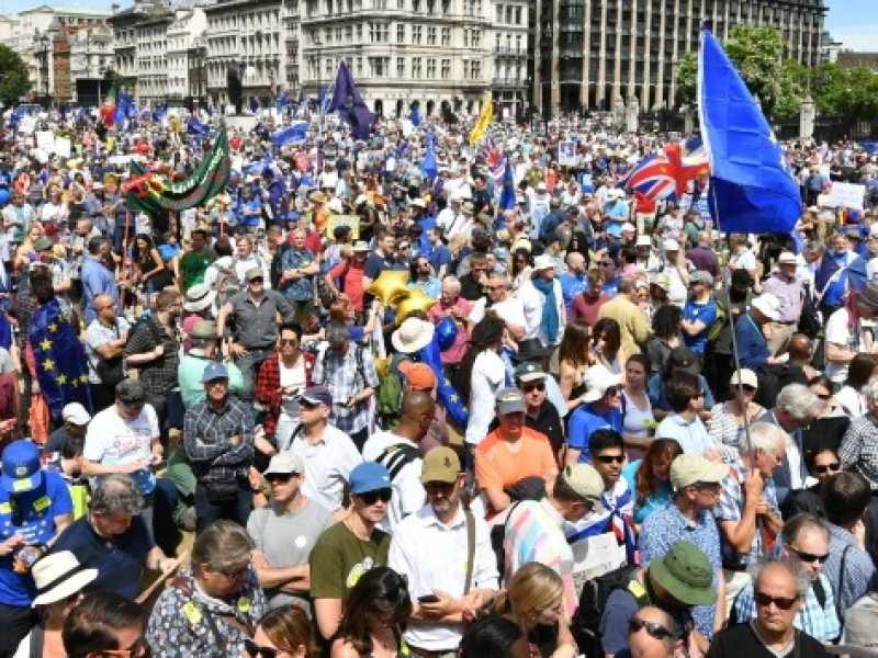 I manifestanti anti-Brexit che chiedono un secondo referendum (Foto LaPresse)