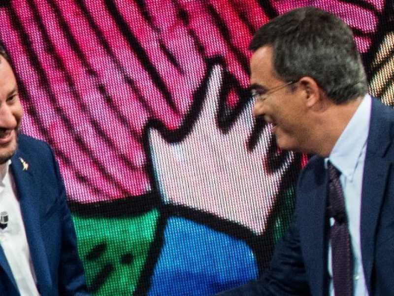 Matteo Salvini ospite di Giovanni Floris a Di Marted&igrave; su La 7(Foto Imagoeconomica)