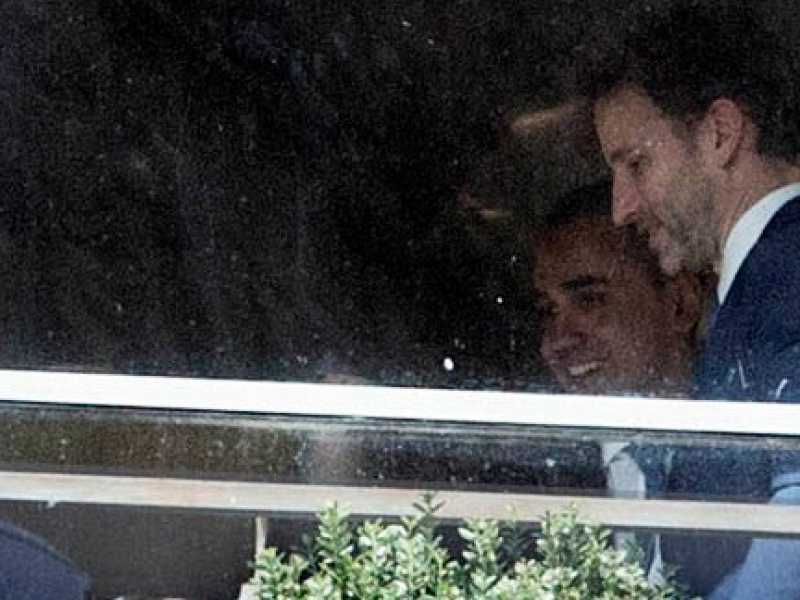 Il pranzo all'hotel forum tra Casaleggio, Grillo e Di Maio (foto Imagoeconomica)