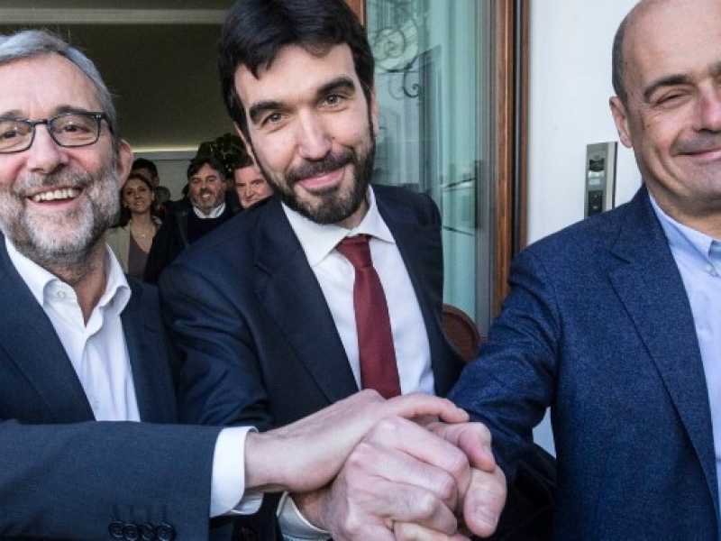 Roberto Giachetti, Maurizio Martina e Nicola Zingaretti (foto Imagoeconomica)