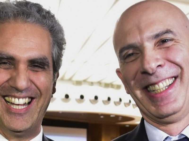 A sinistra il presidente della Rai, Marcello Foa, a destra l'ad Fabrizio Salini (Foto Imagoeconomica)