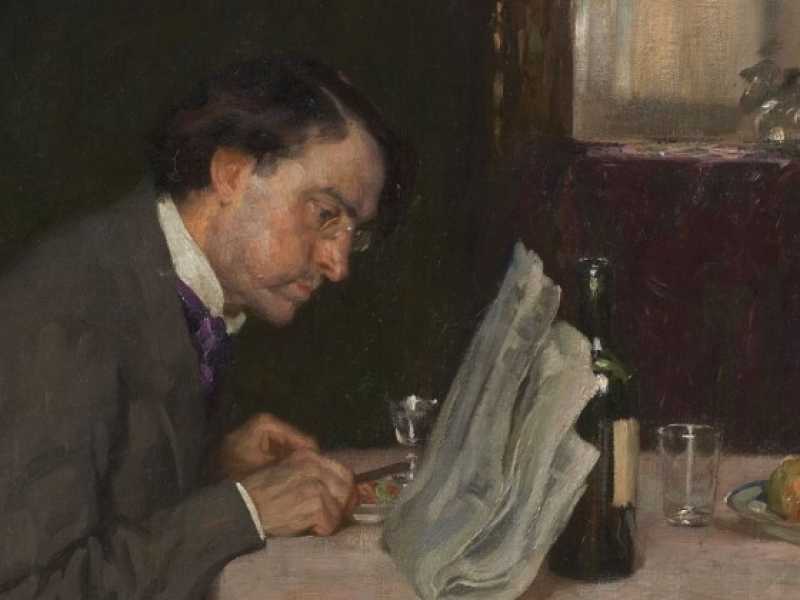 Arthur Kampf, &ldquo;La lettura del giornale&rdquo; (particolare), 1908 (collezione privata)