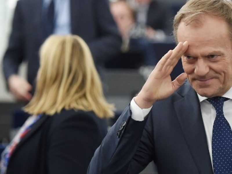 Il discorso del presidente del Consiglio europeo, Donald Tusk, al Parlamento di Strasburgo (Foto LaPresse)