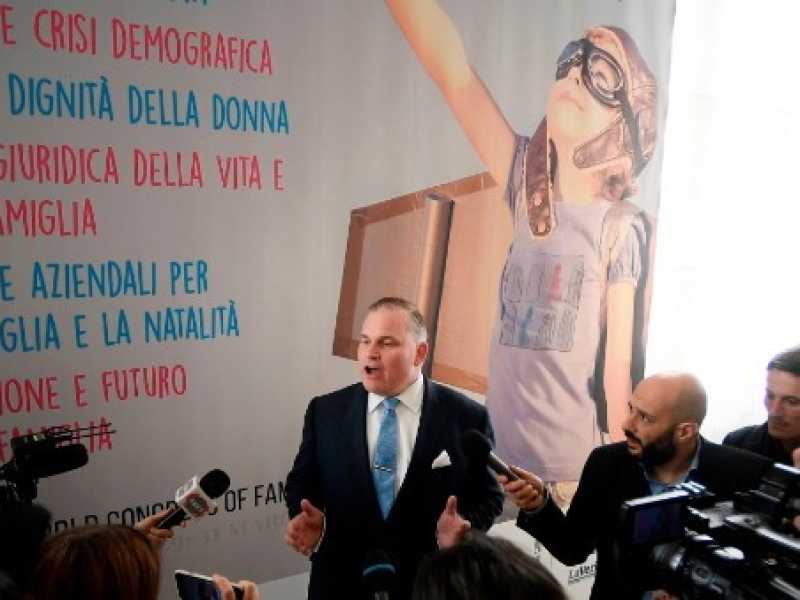 Brian S. Brown, presidente del World Congress of Families, a Verona (Foto LaPresse)