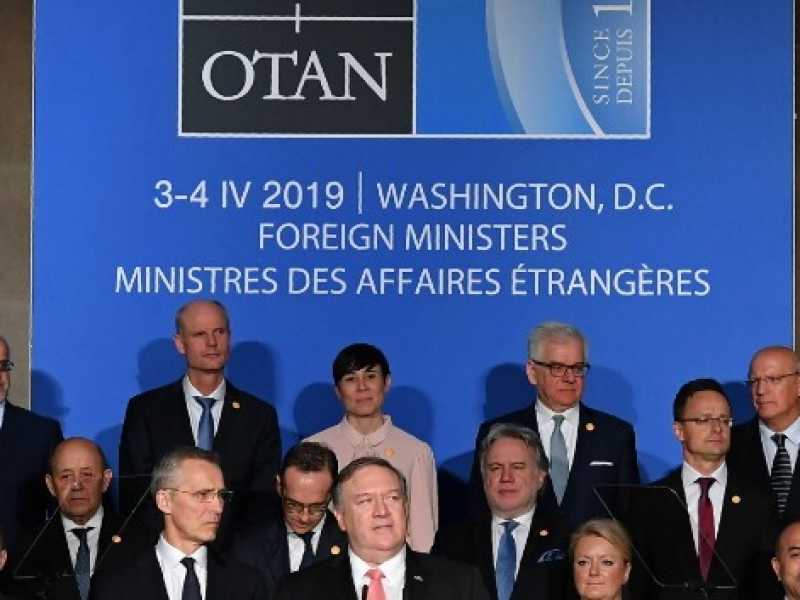 Il discorso del segretario di Stato americano, Mike Pompeo, per il 70esimo anniversario della Nato (Foto LaPresse)