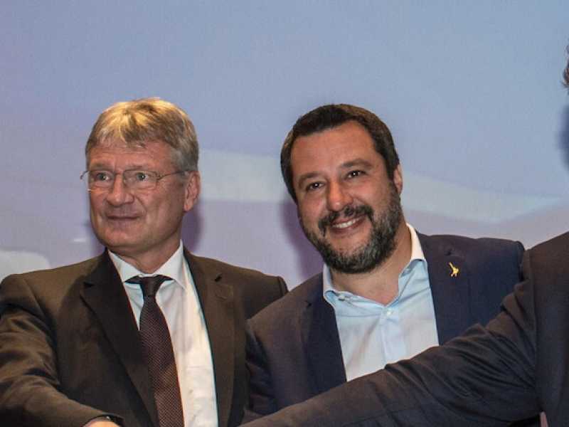 Olly Kotro, Jorg Meuthen, Matteo Salvini e Anders Vistisen (foto LaPresse)