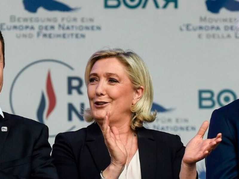 Da sinistra Tomio Okamura, Marine Le Pen e Geert Wilders (foto LaPresse)