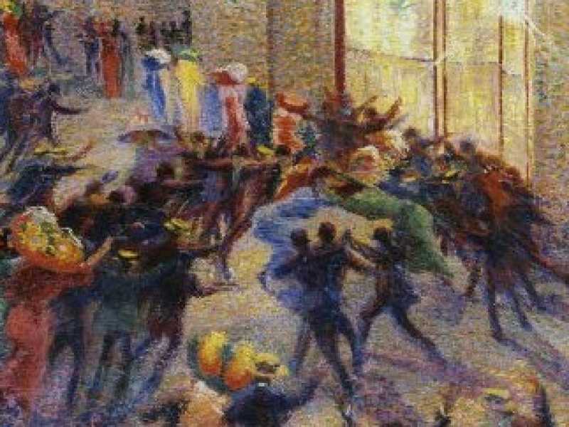 Umberto Boccioni, Rissa in galleria (dett.), 1910, olio su tela, Collezione Jesi