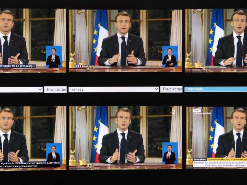Il discorso televisivo di mMacron dello scorso dicembre (Olivier Morin / AFP)