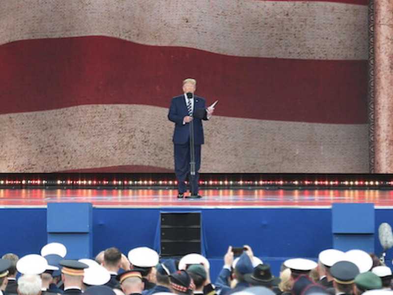Il discorso di Trump a Portsmouth (Foto LaPresse)