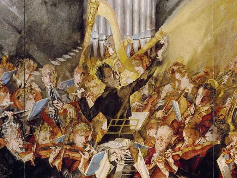 Mahler dirige la Filarmonica di Vienna nel dipinto di Max Oppenheimer (1935)