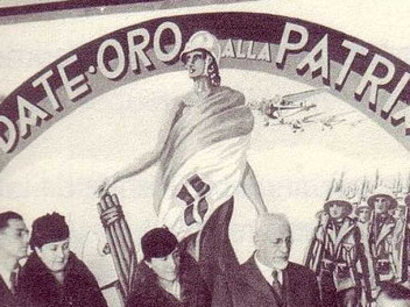 1935, Oro alla Patria, consegna delle fedi. Le veline del Duce di Riccardo Cassero pag 40 (via Wikimedia)