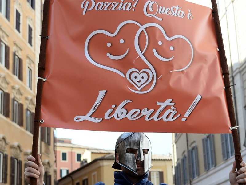 Roma, protesta contro l'obbligo vaccinale a Piazza Montecitorio (LaPresse)