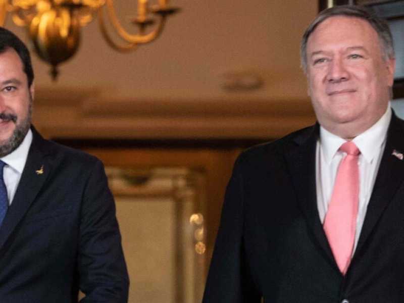 Matteo Salvini a Washington con il segretario di stato americano, Mike Pompeo (Foto LaPresse)