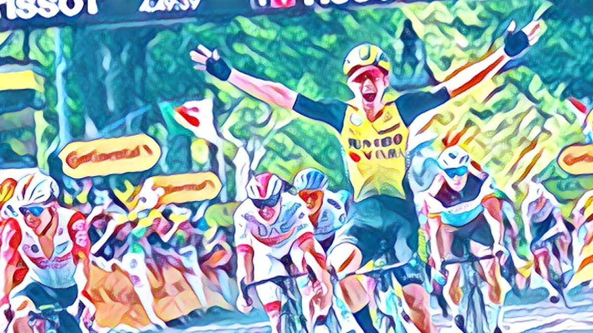 Immagine di Van Aert cavalca il vento che sconquassa la decima tappa del Tour de France