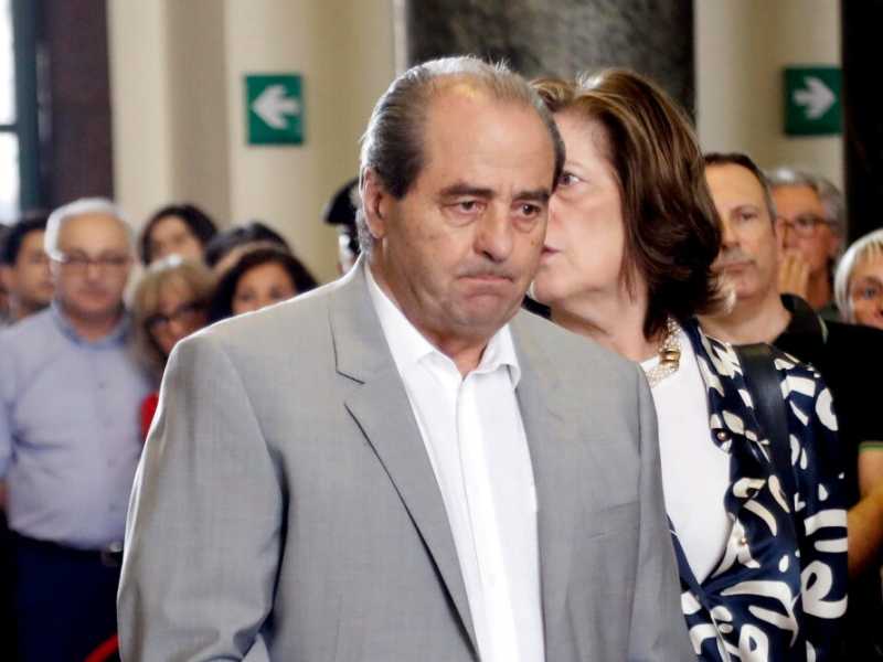 Antonio Di Pietro alla camera ardente per Francesco Saverio Borrelli al Palazzo di Giustizia
