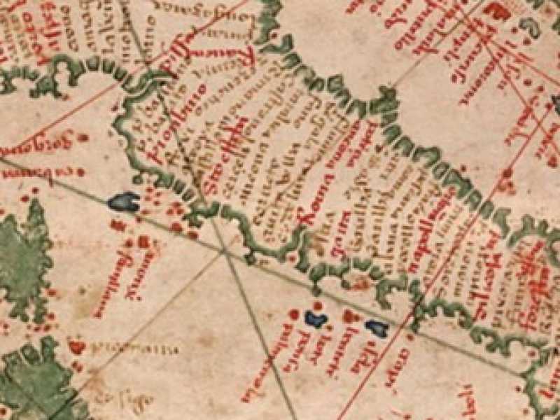 Anonimo portoghese, dett. carta navale per le isole nuovamente trovate in la parte dell'india (de cantino), 1501-02 (biblioteca estense)