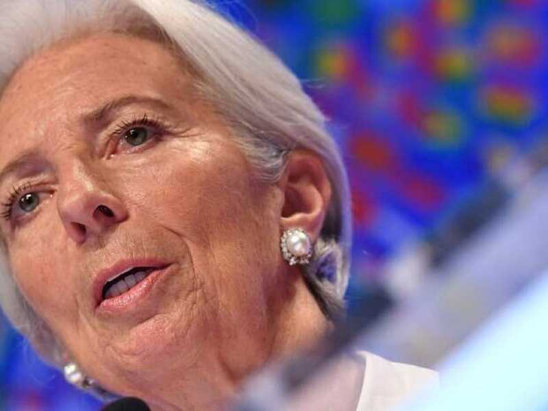 L'ex direttrice del Fondo monetario internazionale Christine Lagarde interviene durante una conferenza stampa (foto LaPresse)